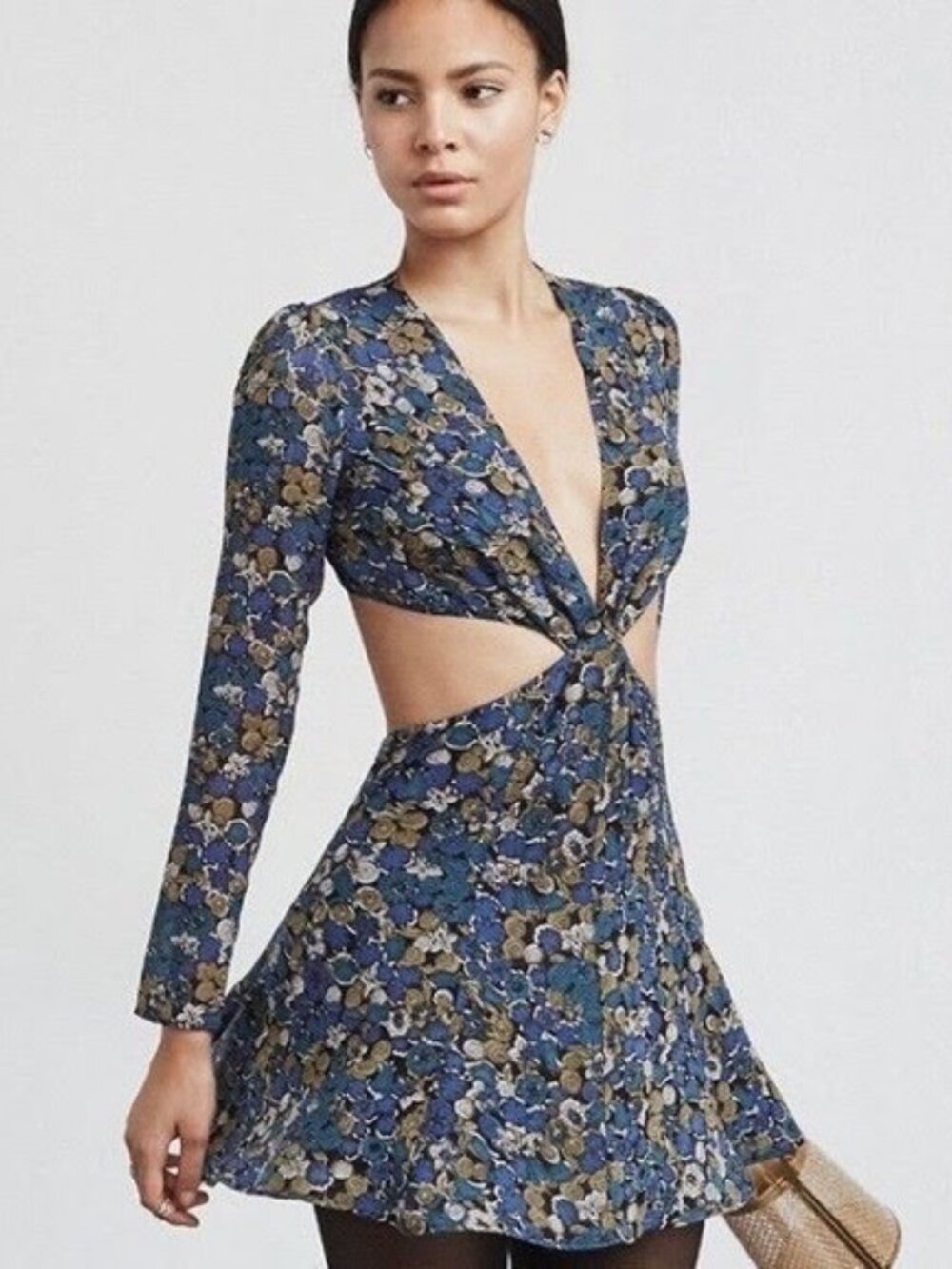 Reformation Scotch Cutout Mini Dress Belle Blue Floral Print
